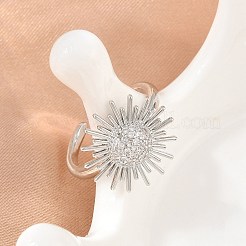 Anillos abiertos tipo brazalete de latón con microengaste de circonitas cúbicas para mujer.&nbsp;CU-CBA0A21-05P
