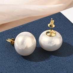 Pendientes de botón de imitación de perlas de latón y plástico ABS para mujer&nbsp;PL-CBA760A-14C-G02