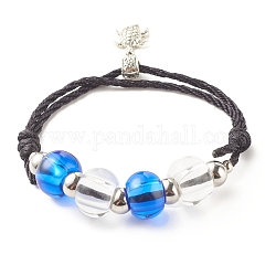 Bracelet en perles rondes en verre avec tortue de mer en alliage, bracelet d'amitié réglable pour femme, bleu, diamètre intérieur: 2-1/4~3-3/4 pouce (5.8~9.5 cm)