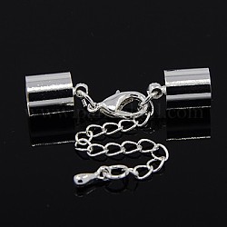 Iron Chain Extender, with Lobster Claw Clasps and Brass Cord Ends, Silver, 36mm, Cord End: 10x6mm, hole: 5mm