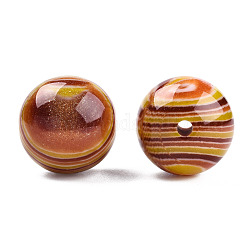 Perles de résine à rayures, poudre de paillettes, ronde, selle marron, 16mm, Trou: 2~2.4mm