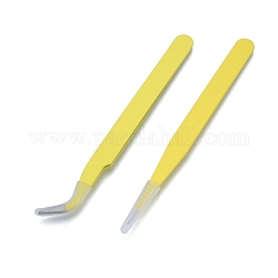401 Stainless Steel Tweezers Set, with Flat & Bent Tip Tweezers, Yellow, 10.7~11.05x0.8~0.9x0.25~0.3cm, 2pcs/set