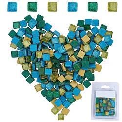 Cabuchones de cristal, Azulejos de mosaico, con polvo del brillo, Para decoración del hogar o manualidades de bricolaje, cuadrado, color mezclado, 10x10x4.5 mm, aproximamente 220 unidades / caja