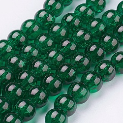 Fili di perline rotonde in vetro craquelé trasparente verde scuro a 1 filo, 6mm, Foro: 1.3~1.6 mm, circa 133pcs/filo, 31.4 pollice