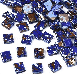 2-hoyo cuentas de vidrio opaco, estilo antiguo, Rectángulo, azul medio, 5x4.5~5.5x2~2.5mm, agujero: 0.5~0.8 mm