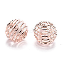 Iron Wrap-around Spiral Bead Cages, with Glass Beads, Round, Rose Gold, 10x12mm, Hole: 3mm