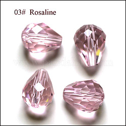 Imitation österreichischen Kristallperlen, Klasse aaa, facettiert, Tropfen, rosa, 8x10 mm, Bohrung: 0.9~1 mm