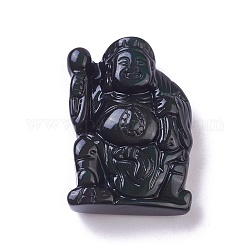 Natürlichen Obsidian Anhänger, Buddha, 34.5x24.5x10.8 mm, Bohrung: 1.2 mm