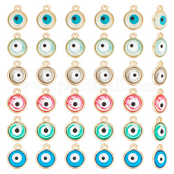 ARRICRAFT 60Pcs 6 Colors Epoxy Resin Enamel Evil Eye Charms, with Rack Plating Light Gold Tone Alloy Open Back Bezel, Cadmium Free & Nickel Free & Lead Free, Mixed Color, 10x8x1.5~2.5mm, Hole: 1mm, 10pcs/color