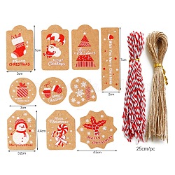 クリスマステーマクラフト紙タグ  コットンロープ＆ヘンプロープ付き  ギフトタグはラベルを掛けます  クリスマスに飾る  ミックスカラー  パペサイザー：15.5x13.2cm