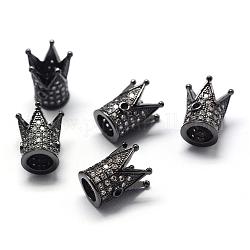 Perles de zircone cubique de placage de rack en laiton, Plaqué longue durée, couronne, gunmetal, 12x10x10mm, Trou: 1.5mm