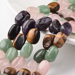 Nuggets pierre naturelle mixte chapelets de perles, pierre roulée, aventurine verte & quartz rose & améthyste & oeil de tigre, 12~17x11~12x8~10mm, Trou: 1mm, environ 15.7 pouce