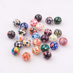 Rociar perlas de resina pintadas, con el patrón, redondo, color mezclado, 10mm, agujero: 2 mm