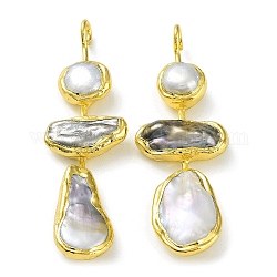 Grandi pendenti in ottone placcato a cremagliera con perla keshi naturale, placcato di lunga durata, ciondoli a goccia, oro, 78~82x21~27x9~11mm, Foro: 4.5 mm