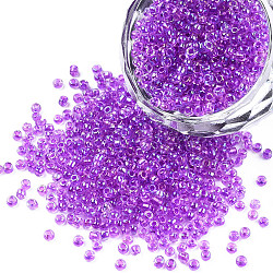 8/0 Glass Seed Beads, Inside Colours, Round Hole, Round, Transparent Colours Rainbow, Dark Violet, 2x1.5mm, Hole: 0.8mm, about 450g/bag.