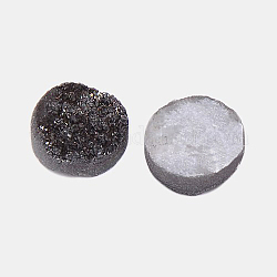 Electroplate Natural Druzy Crystal Cabochons, Flat Round, Dyed, Black, 12x3~6mm