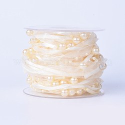 DIY Mode Dekoration Zubehör, Kunststoffimitation Perlen Perlenbesatz Girlandenstrang, mit Band, dunkelgolden, 10 mm, ca. 10 m / Rolle