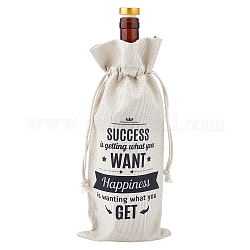 Jute Cloth Wine Packing Bags, Drawstring Bag, Rectangle with Word, Word, 34x15cm