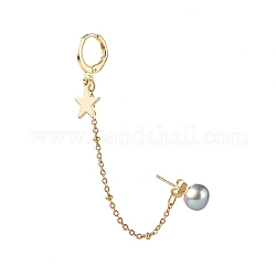 Catene di orecchini a bottone in ottone naturale perla crawler, con orecchino a cerchio e ciondolo a stella, argento, 85x2mm