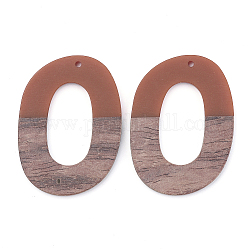 Resin & Walnut Wood Pendants, Oval, Sienna, 47x35x4mm, Hole: 2mm