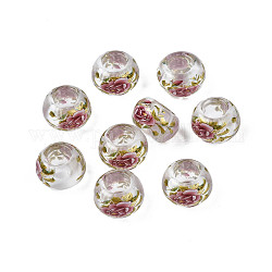 Perline di rondelle in acrilico trasparente con stampa floreale, perline con foro grande, chiaro, 15x9mm, Foro: 7 mm