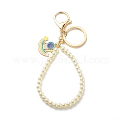 Porte-clés pendentif spaceman en alliage émail, porte-clés imitation perle à base de verre, avec fermoir porte-clés en alliage et fer, colorées, 16 cm, pendentif: 25x29.5x1.5 mm