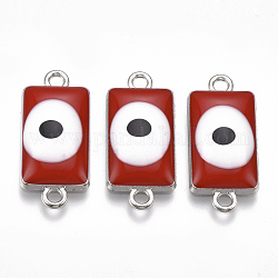 Connecteurs de liens d'alliage, avec l'émail, rectangle avec le mauvais œil, platine, rouge, 24.5x11x4.5mm, Trou: 2mm