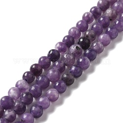 Fili di perle di pietra mica naturale di lepidolite / viola, tondo, 4~4.5mm, Foro: 0.9 mm, circa 93~100pcs/filo, 14.02~14.88'' (35.6~37.8 cm)