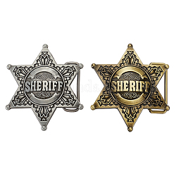 2 Stück 2 Farben Vintage-Stil Legierung Western Sheriff Gürtelschnalle für Männer, Davidstern, Mischfarbe, 78.5x68.5x13 mm, Bohrung: 40.5 mm, 1 Stück / Farbe
