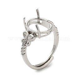 Componentes del anillo de dedo de bronce ajustable, Ajustes de anillo de punta de 4 garra, con un claro zirconia cúbico, Platino, tamaño de 7, 17mm, Bandeja: 10.2x8.2 mm