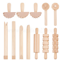 Conjuntos de herramientas de modelado de arcilla de madera, herramienta de artesanía para niños, incluyendo rodillo, sellos, palo de sello, rodillo de empuje, trigo, 10.5~16.5x1.6~3.5x1.5~2.4 cm, 12 PC / sistema