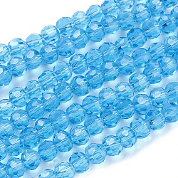 Chapelets de perles en verre, facetté (32 facettes), ronde, bleu ciel, 6mm, Trou: 1.2mm, Environ 88~91 pcs/chapelet, 19.49 pouce ~ 20.08 pouces (49.5~51 cm)