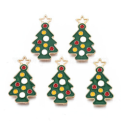 Crémaillère placage pendentifs en émail d'alliage, Sans cadmium & sans nickel & sans plomb, arbre de Noël, vert foncé, 24x13x1.5mm, Trou: 2mm