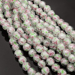 Pearlized Handmade Inner Flower Lampwork Round Beads Strands, White, 12mm, Hole: 2mm, about 16pcs/strand, 6.69inch
