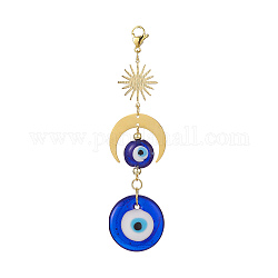 Décorations de pendentif au chalumeau mauvais œil faites à la main, décoration breloque soleil et lune, motif rond, 120mm, pendentif: 102x29.5x6 mm