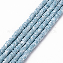 Hilos de arcilla polimérica hechos a mano, abalorios heishi, Para suministros de manualidades de joyería diy, disco / plano y redondo, azul claro, 4x0.5~1mm, agujero: 0.9 mm, aproximamente 320~450 pcs / cadena, 15.35 pulgada ~ 16.92 pulgadas (39~43 cm)