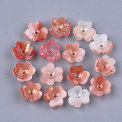 Capsules de perles d'acétate de cellulose (résine), 3 pétales, fleur, saumon noir, 10.5~11x11.5~12x5mm, Trou: 1.2~1.4mm