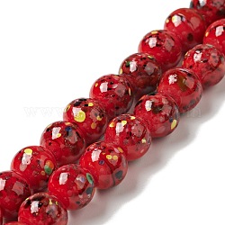Hecho a mano abalorios del lampwork capítulo, redondo, rojo, 10x9~10mm, agujero: 1.2 mm, aproximamente 40 pcs / cadena, 14.76 pulgada (37.5 cm)