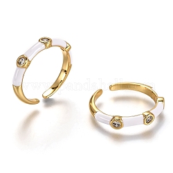 Латунные кольца из манжеты с прозрачным цирконием, открытые кольца, с эмалью, реальный 18k позолоченный, долговечный, белые, размер США 7 1/4 (17.5 мм)