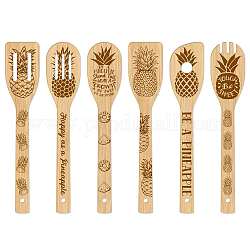 6 cucchiaio di bambù, coltelli e forchette, posate per dessert, modello di ananas, 60x300mm, 6 stile, 1pc / style, 6 pc / set