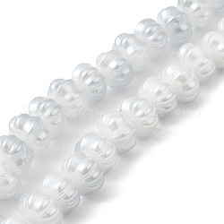 Pearl Luster Plated Electroplate Glass Beads, Two Tone, Pumpkin, Light Steel Blue, 9x11x12mm, Hole: 1.2mm, about 74pcs/strand, 23.23 inch(59cm)