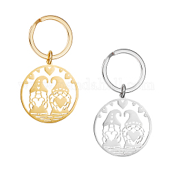 Unicraftale 2Pcs 2 Colors Heart Gnome 304 Stainless Steel Pendant Keychain, for Keychain, Purse, Backpack Ornament, Golden & Stainless Steel Color, 6.2cm, 1pc/color