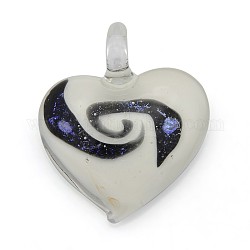 1Box Handmade Dichroic Glass Heart Pendants, with Random Color Cardboard Ribbon Bowknot Gift Box, Beige, 39x36x11mm, Hole: 8mm, Box: 70x51x21mm