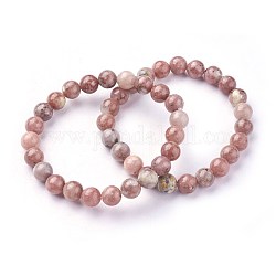 Bracelets extensibles de perles de jade de fleurs de prunier naturel, ronde, 2 pouce ~ 2-1/8 pouces (5.2~5.5 cm), perles: 8~9 mm