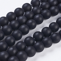 Chapelets de perle en pierre noire synthétique, mat, ronde, 10~11mm, Trou: 1mm, Environ 37~40 pcs/chapelet, 14.9~15.1 pouce (38~38.5 cm)