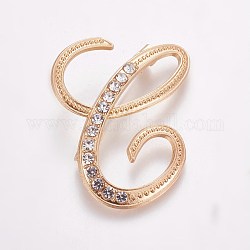 Alloy Brooches, with Rhinestone, Letter, Letter.C, Golden, 44x34x2.5mm, Pin: 1mm