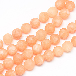 Natural White Jade Bead Strands, Dyed, Frosted, Round, Light Salmon, 8~9mm, Hole: 1mm, about 46~48pcs/strand, 14.9 inch