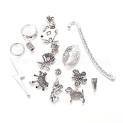 Zink-Legierung Wirtschaft gemischten Charm-Anhänger, Perlen oder Verbinder, Antik Silber Farbe, Bleifrei, gemischte Form und Größe, 3~100x3~60x1~15 mm, Bohrung: 1 mm