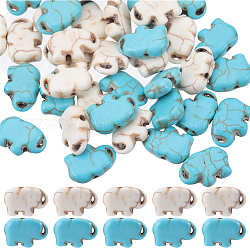 Sunnyclue 80 pièces 2 couleurs perles turquoise synthétiques teintes, éléphant, couleur mixte, 10x15x5mm, Trou: 2mm, 40 pcs / couleur