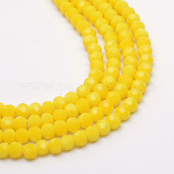 Chapelets de perles en verre opaques solides, ronde à facettes, or, 6mm, Trou: 1mm, Environ 100 pcs/chapelet, 24 pouce
